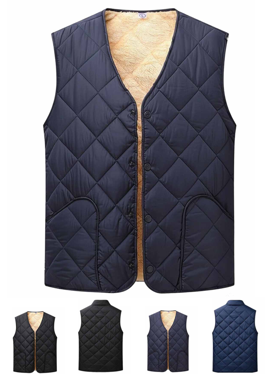 Men's Lightweight Puffer Vest Button Down Warm Outdoor Sleeveless Fleece Jacket for Golf Hiking Running Outerwear
