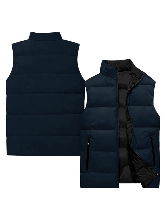 Men's Lightweight Puffer Vest Jacket Quilted Sleeveless Down Vest Stand Collar Solid Color Down Jacket Winter Warm Casual Zip Up Jacket Outerwear for Running Golf Outdoor Blue 2XL