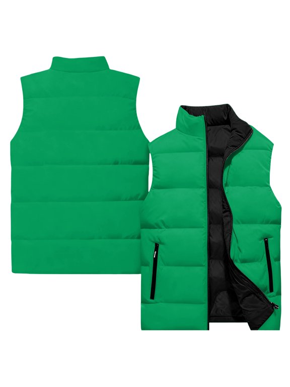 Men's Lightweight Puffer Vest Jacket Sleeveless Full Zipper Down Vest Quilted Waterproof Windproof Jacket Stand Collar Winter Warm Puffy Coat for Travel Running Outdoor Green XL