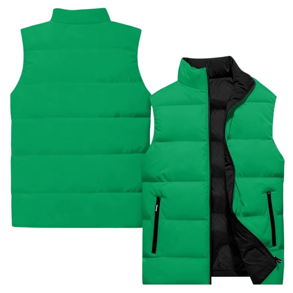 Men's Lightweight Puffer Vest Jacket Sleeveless Full Zipper Down Vest Quilted Waterproof Windproof Jacket Stand Collar Winter Warm Puffy Coat for Travel Running Outdoor Green XL