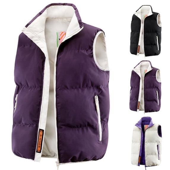 Men's Lightweight Puffer Vest Jacket Sleeveless Zipper Down Vest Quilted Down Waterproof Windproof Jacket Stand Collar Winter Warm Puffy Casual Outerwear for Golf Running Outdoor,Purple XL