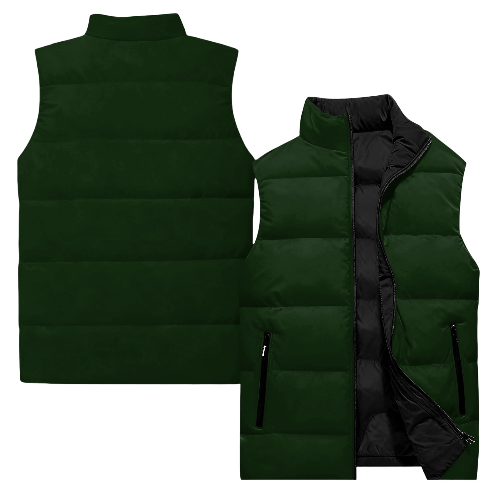 Men's Lightweight Puffer Vest Jacket Stand Collar Quilted Down Outerwear Vest Zipper Sleeveless Lightweight Down Jacket with Pockets Winter Warm Puffy Casual Jacket Outerwear Green M