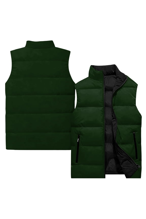 Men's Lightweight Puffer Vest Jacket Stand Collar Quilted Down Outerwear Vest Zipper Sleeveless Lightweight Down Jacket with Pockets Winter Warm Puffy Casual Jacket Outerwear Green M