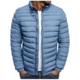 thumbnail image 1 of Men's Lightweight Puffer Winter Jacket Packable Puffy Zip Up Stand Collar Bubble Insulated Coat for Travel Ski Hiking, 1 of 5