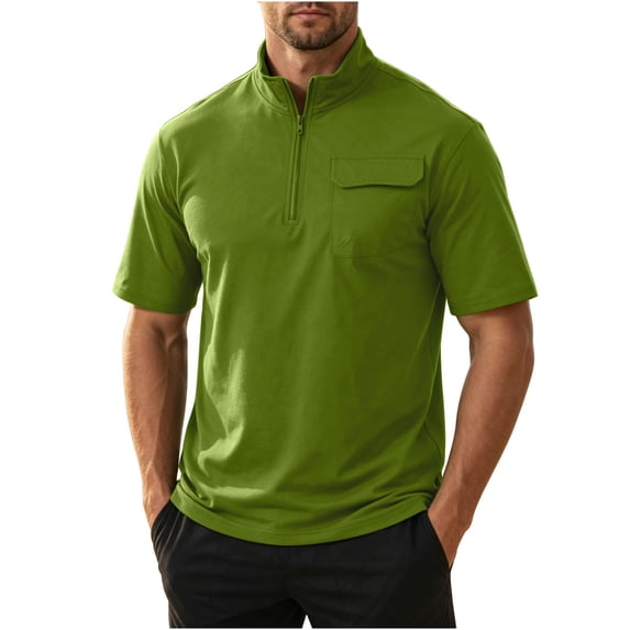 Men's Lightweight Quarter Zip Short Sleeve Pullover Performance Shirts Windbreaker for Golf, Hiking, and Running Wind Breaker Jackets with Chest Pocket Sizes S-2XL Green