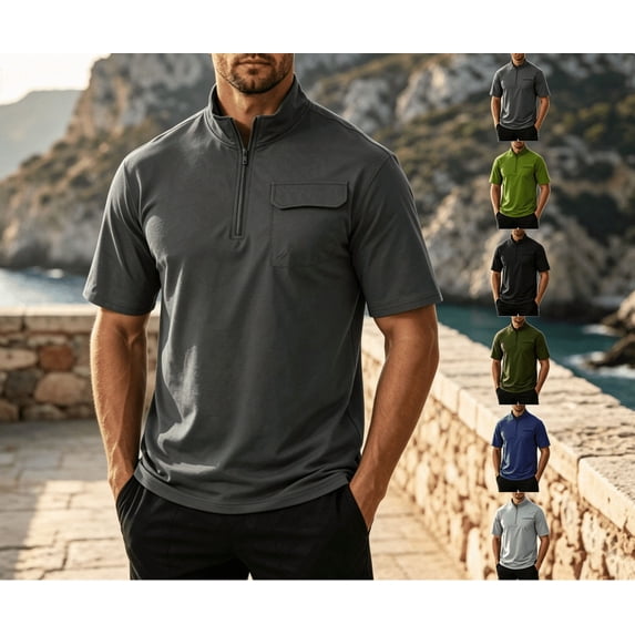 Men's Lightweight Quarter Zip Short Sleeve Pullover Performance Shirts Windbreaker for Golf, Hiking, and Running Wind Breaker Jackets with Chest Pocket Sizes S-2XL Navy