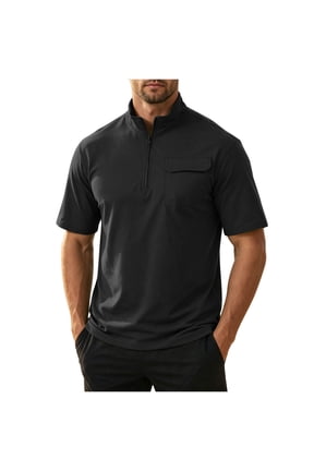 Men's Lightweight Quarter Zip Short Sleeve Pullover Performance Shirts Windbreaker for Golf, Hiking, and Running Wind Breaker Jackets with Chest Pocket Sizes S-2XL Black