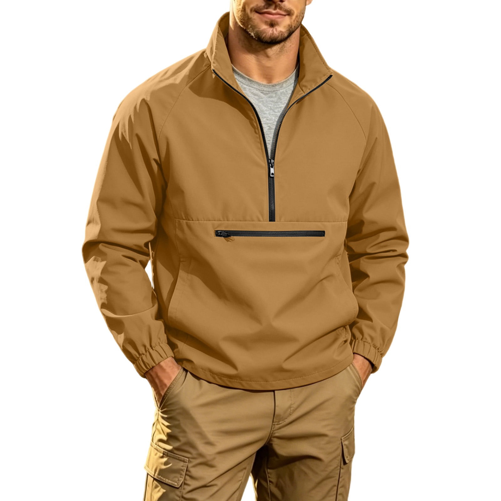 Men's Lightweight Quarter Zip Stand Up Collar Pullover Windbreaker