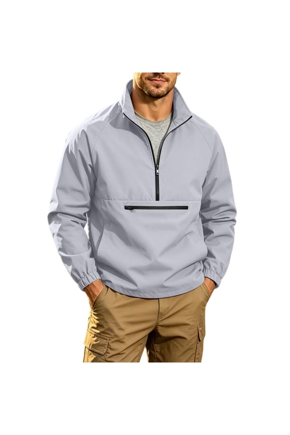 Men's Lightweight Quarter Zip Stand Up Collar Pullover Windbreaker for Golf, Hiking, and Running Wind Breaker Jackets with Zipper Pocket Size 3XL Purple