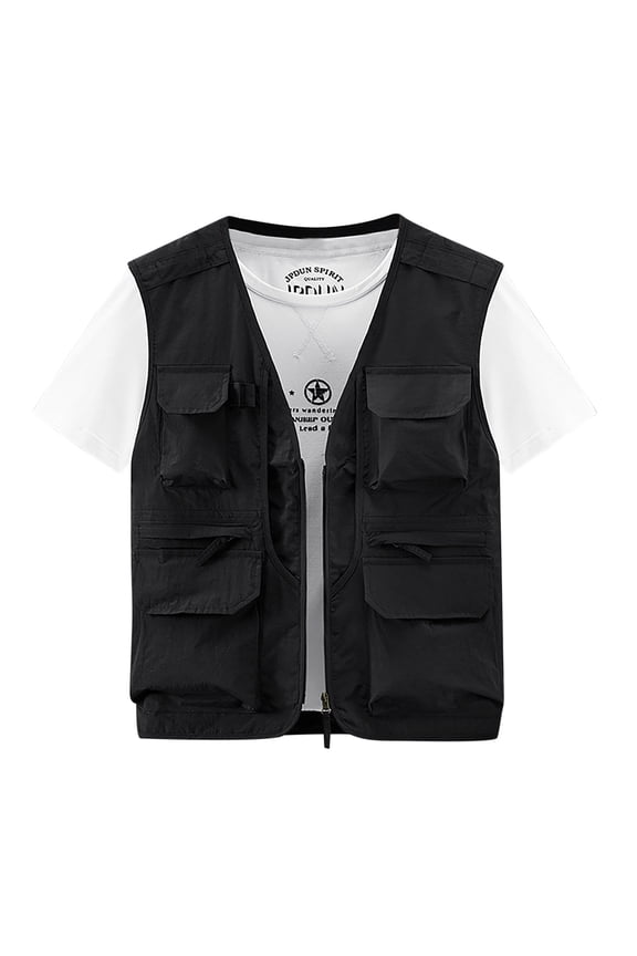 Men's Lightweight Quick Dry Utility Vest, Loose Fit Multi Pocket Sleeveless Jacket, Breathable Thin Outdoor Sport Waistcoat for Hiking, Fishing and Casual Wear, Big and Tall Size M-6XL Black