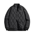 thumbnail image 1 of Men's Lightweight Quilted Bomber Jacket Oversized Long Sleeve Button Up Down Jackets Coats Classic Solid Stand Collar Drop Shoulder Winter Coat Outwear, 1 of 7