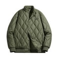thumbnail image 1 of Men's Lightweight Quilted Bomber Jacket Oversized Long Sleeve Button Up Down Jackets Coats Classic Solid Stand Collar Drop Shoulder Winter Coat Outwear, 1 of 6