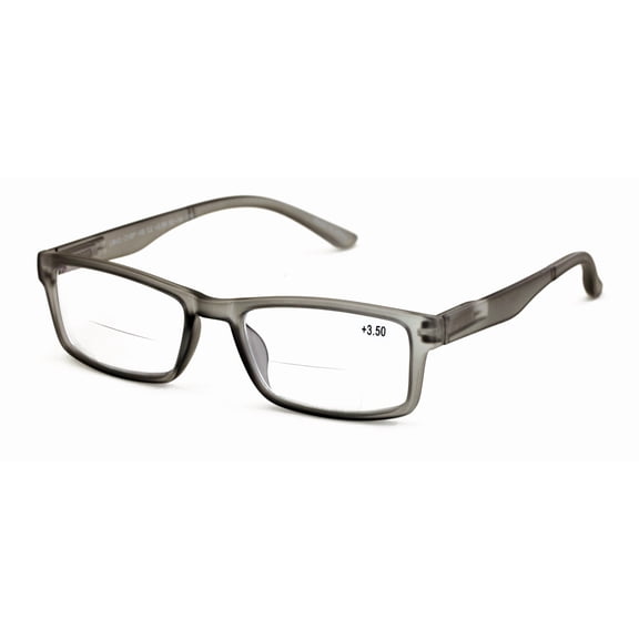 Men’s Lightweight Rectangular Readers – Spring Hinge Matte Reading Glasses with Anti-Blue Bifocal Lenses +1.00