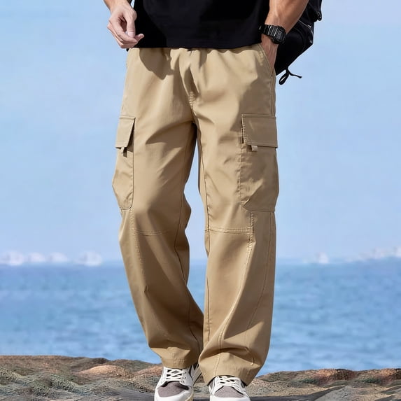 Men’s Lightweight Relaxed Polyester Cargo Pants S-XXL, Breathable Heavy Duty Construction Utility Pants
