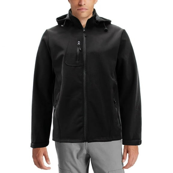 Men's Lightweight Removeable Hood Water Resistant Black Windbreaker Jacket (Medium)