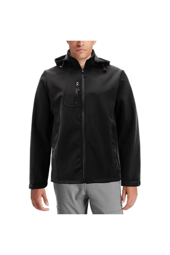 Men's Lightweight Removeable Hood Water Resistant Black Windbreaker Jacket (Small)