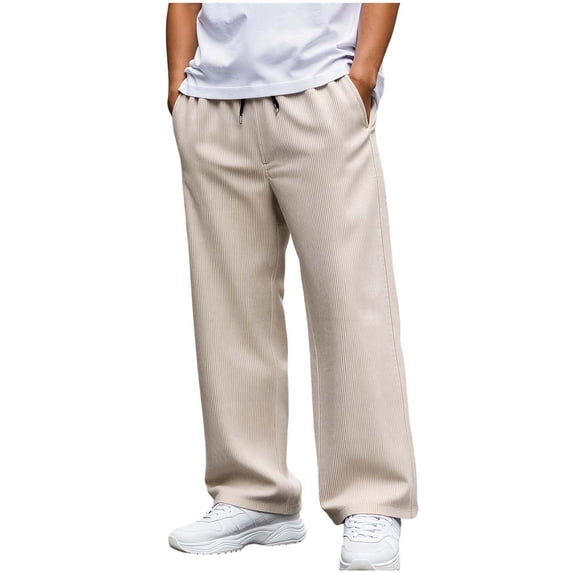 Men's Lightweight Ribbed Cooling Pants with Pockets Quick Dry Baggy Walking Pants Workout Athletic Travel Pants