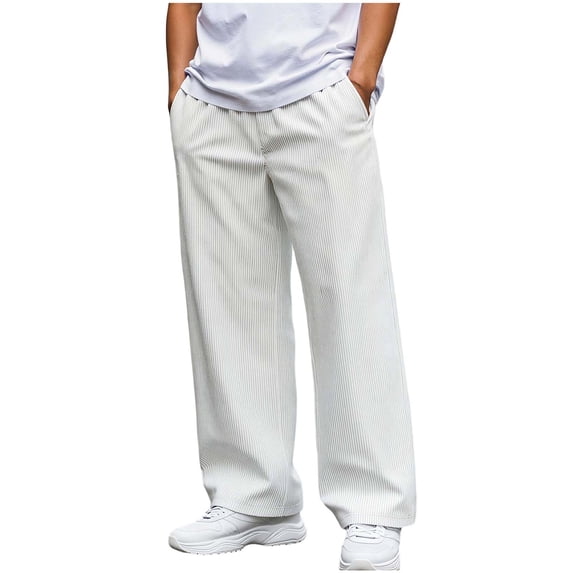 Men's Lightweight Ribbed Cooling Pants with Pockets Quick Dry Baggy Walking Pants Workout Athletic Travel Pants