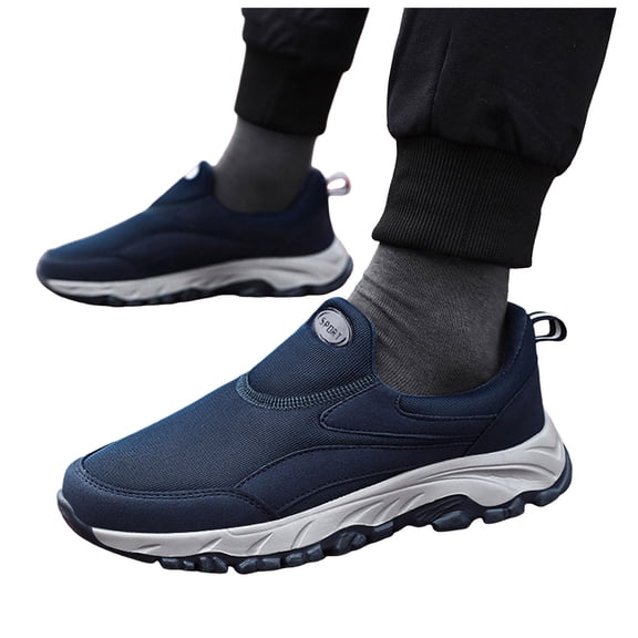 Men's Lightweight Running Shoes Breathable Slip On Sneakers Casual Tennis Shoes Non Slip Orthopedic Loafers Blue Size 9.5