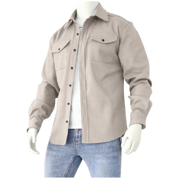 Men's Lightweight Shirt Jacket Causal Solid Color Long Sleeve Button Down Shackets Fall Trendy Breathable Loose Outwear Coat with Pockets