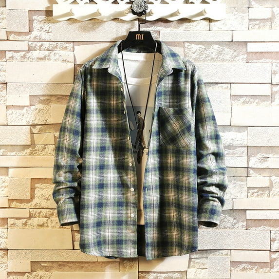 Men's Lightweight Shirt Jackets,Men's Plaid Shirt Casual Flannel Jacket Button Down Long Sleeve Pocket Shirt Tops,Plaid Button Up Shirts for Men Lightweight