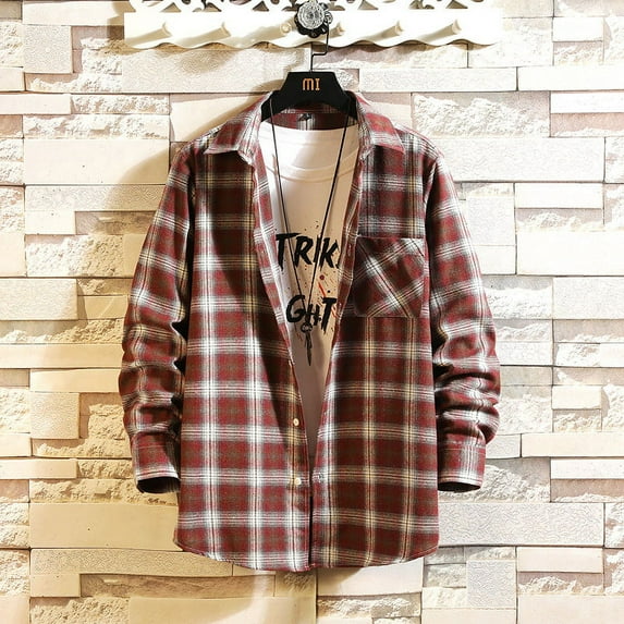 Men's Lightweight Shirt Jackets,Men's Plaid Shirt Casual Flannel Jacket Button Down Long Sleeve Pocket Shirt Tops,Plaid Button Up Shirts for Men Lightweight