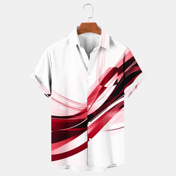 Men's Lightweight Short Sleeve Button-Down Shirt with Turn-Down Collar, Flowing Casual Print Top for Summer Outdoor Wear