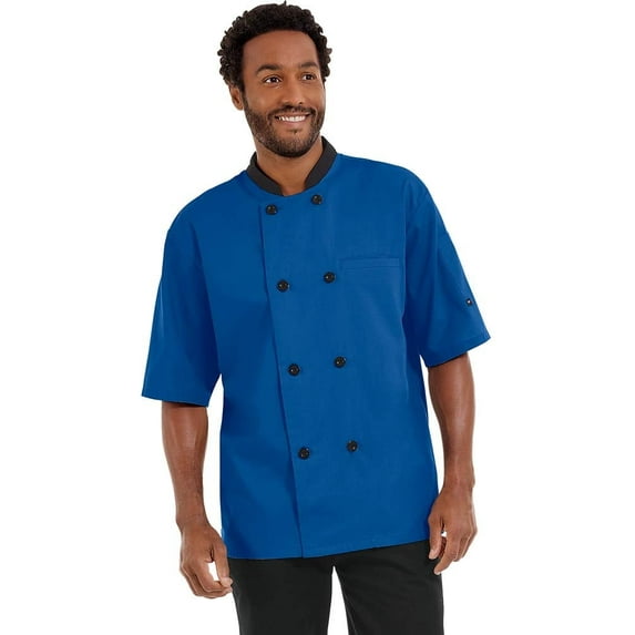 Men's Lightweight Short Sleeve Chef Coat (Royal/Black, S)