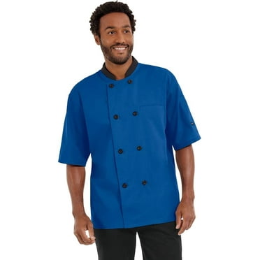 Men's Lightweight Short Sleeve Chef Coat (Royal/Black, XL)