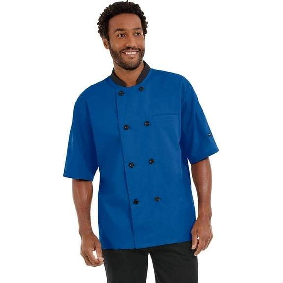 Men's Lightweight Short Sleeve Chef Coat (Royal/Black, XL)