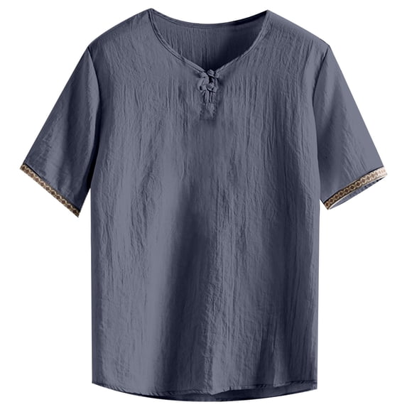 Men's Lightweight Short Sleeve T Shirt with Traditional Chinese Closures Vintage Style, Comfortable, Breathable