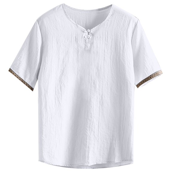 Men's Lightweight Short Sleeve T Shirt with Traditional Chinese Closures Vintage Style, Comfortable, Breathable