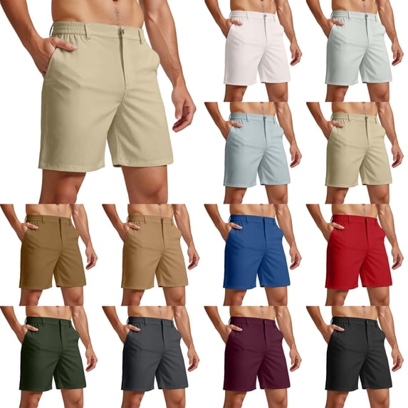 Men's Lightweight Shorts Golf Shorts with Pockets Stretch Quick Dry for Casual Travel Khaki M