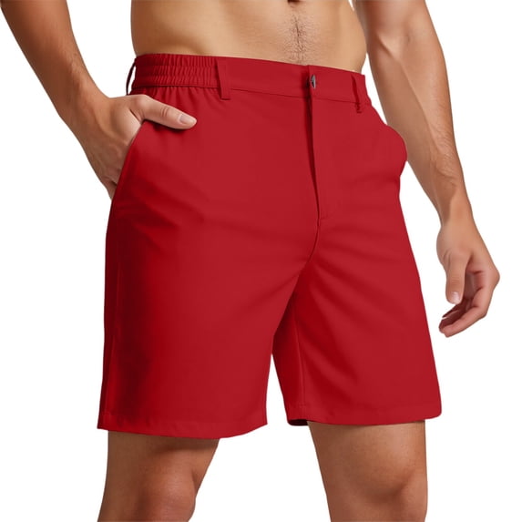 Men's Lightweight Shorts Golf Shorts with Pockets Stretch Quick Dry for Casual Travel Red XL
