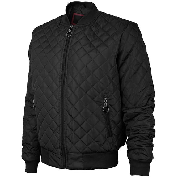 Men's Lightweight Slim Fit Ring Zipper Quilted Flight Bomber Jacket JASON (Black, 2XL)