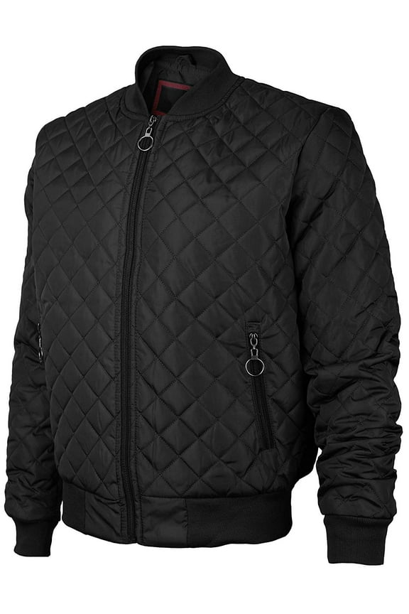 Men's Lightweight Slim Fit Ring Zipper Quilted Flight Bomber Jacket JASON (Black, XL)