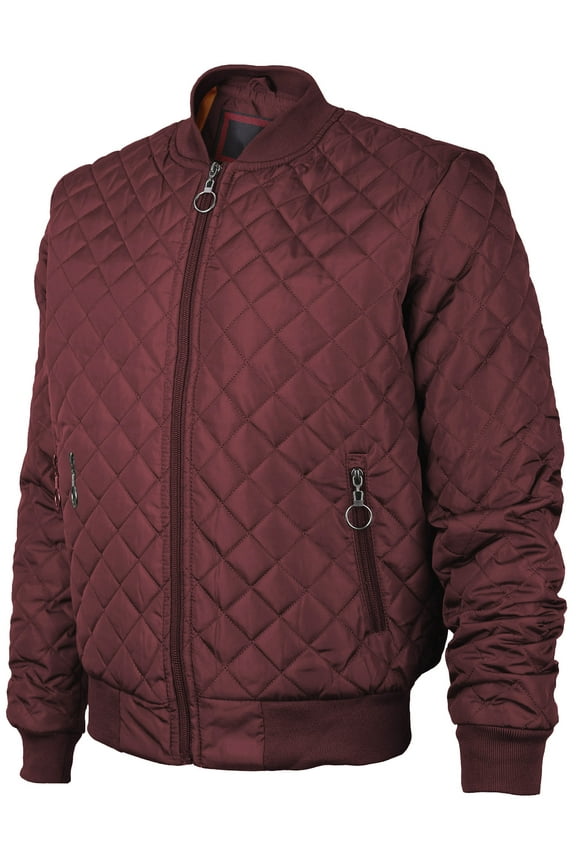 Men's Lightweight Slim Fit Ring Zipper Quilted Flight Bomber Jacket JASON (Burgundy, M)