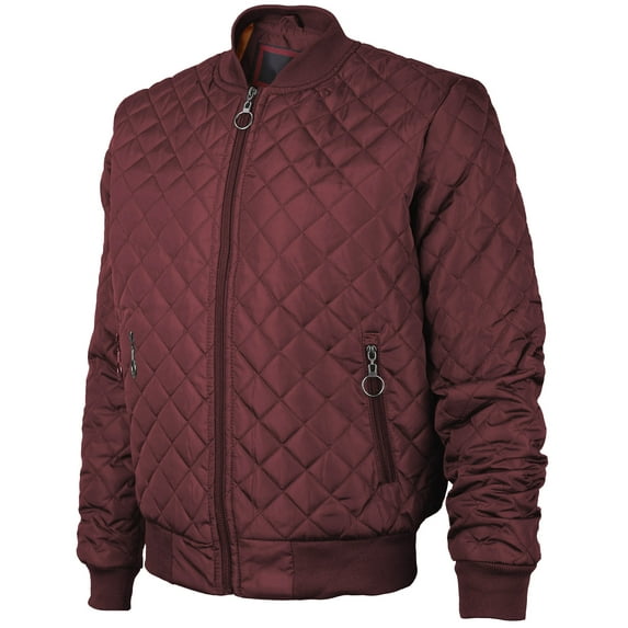 Men's Lightweight Slim Fit Ring Zipper Quilted Flight Bomber Jacket JASON (Burgundy, M)