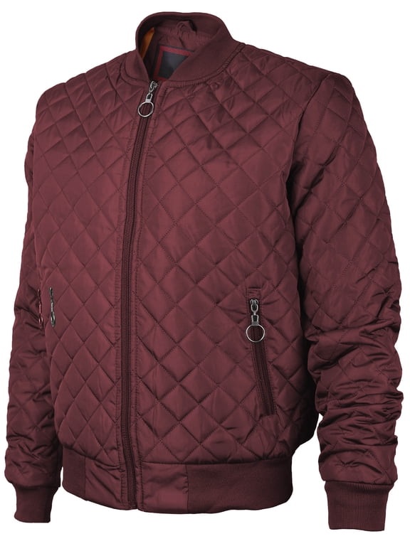 Men's Lightweight Slim Fit Ring Zipper Quilted Flight Bomber Jacket JASON (Burgundy, M)