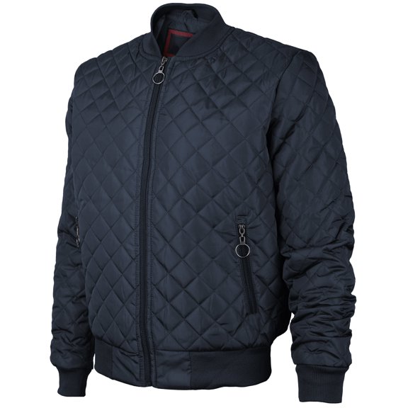 Men's Lightweight Slim Fit Ring Zipper Quilted Flight Bomber Jacket JASON (Navy, L)