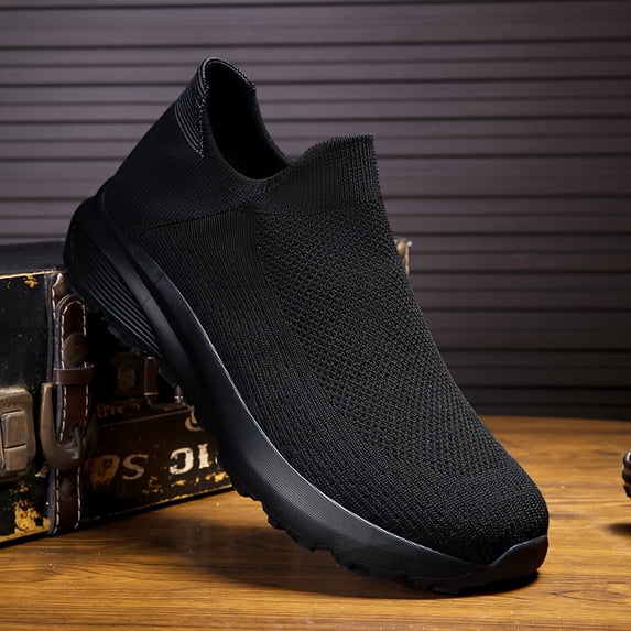 Men's Lightweight Slip-On Sneakers - Breathable Knit Fabric & MD Sole for All-Season Comfort, Non-Slip Grip - Casual Sneakers for Running, Hiking, Outdoor & Daily Wear, Versatile Travel Footwear