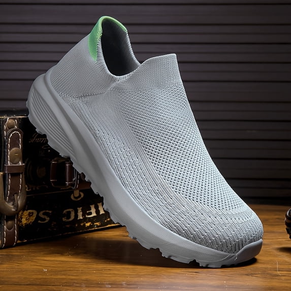 Men's Lightweight Slip-On Sneakers - Breathable Knit Fabric & MD Sole for All-Season Comfort, Non-Slip Grip - Casual Sneakers for Running, Hiking, Outdoor & Daily Wear, Versatile Travel Footwear