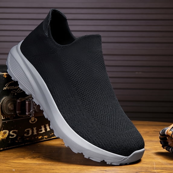 Men's Lightweight Slip-On Sneakers - Breathable Knit Fabric & MD Sole for All-Season Comfort, Non-Slip Grip - Casual Sneakers for Running, Hiking, Outdoor & Daily Wear, Versatile Travel Footwear