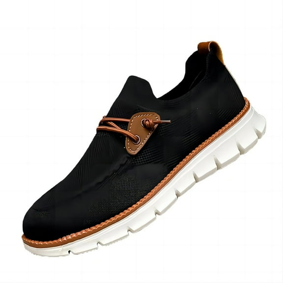 Men's Lightweight Sneakers Casual Breathable Fashion Mesh Comfort Driving Soft Flat Sole Athletic Canvas Walking Shoes Black 10 US