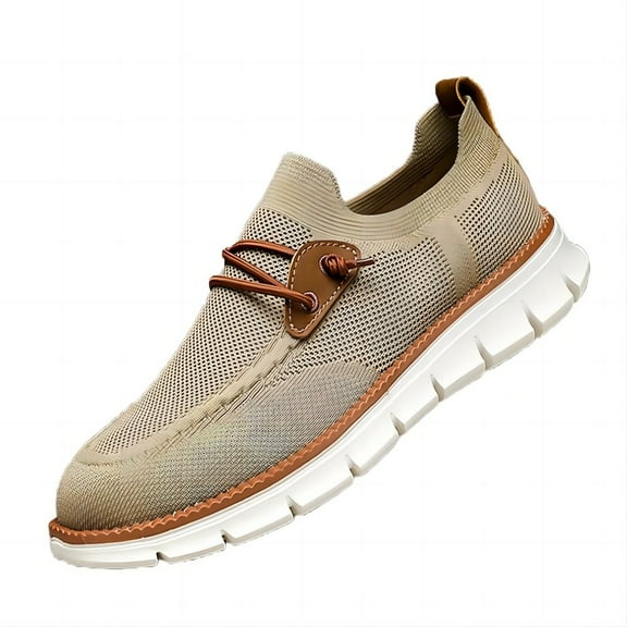 Men's Lightweight Sneakers Casual Breathable Fashion Mesh Comfort Driving Soft Flat Sole Athletic Canvas Walking Shoes Brown 8.5 US