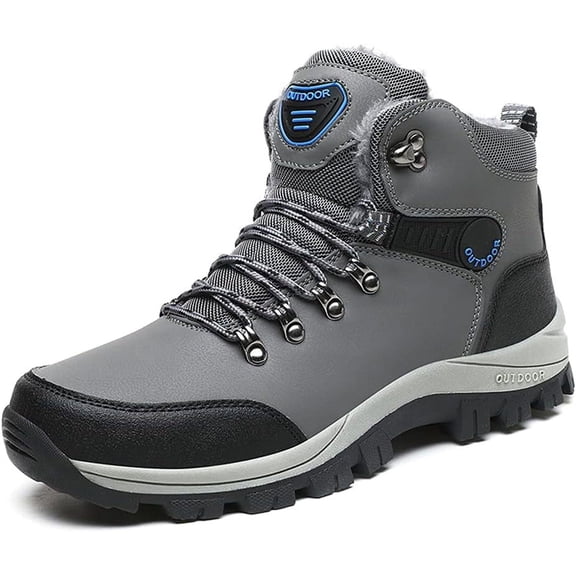 Men's Lightweight Snow Boots Men Winter Warm Lining Anti-Slip Mid Top Leather Sneakers for Hiking Working Driving Outdoor Trekking Hiker Shoes