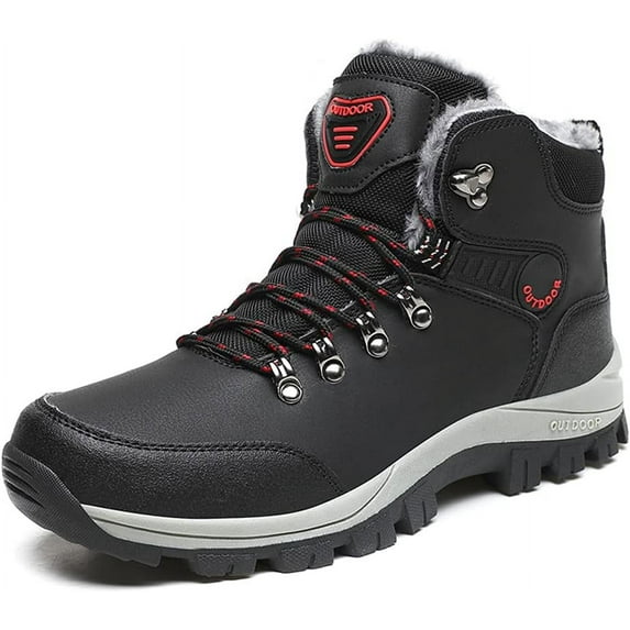 Men's Lightweight Snow Boots Men Winter Warm Lining Anti-Slip Mid Top Leather Sneakers for Hiking Working Driving Outdoor Trekking Hiker Shoes