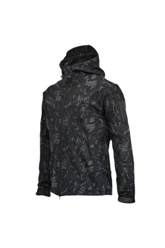 Men's Lightweight Softshell Jacket Camo Fleece Lined Zipper Water Resistant Hooded Jacket with Pockets Winter Hiking Windbreaker Jackets