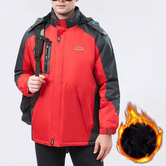 Men's Lightweight Softshell Jacket Fleece Lined Hooded Water Resistant Winter Hiking Windbreaker Jackets Color Blocked Fleece Pocket Detachable Zipper Outdoor Jacket