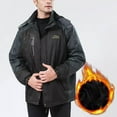 thumbnail image 1 of Men's Lightweight Softshell Jacket Fleece Lined Hooded Water Resistant Winter Hiking Windbreaker Jackets Color Blocked Fleece Pocket Detachable Zipper Outdoor Jacket, 1 of 1